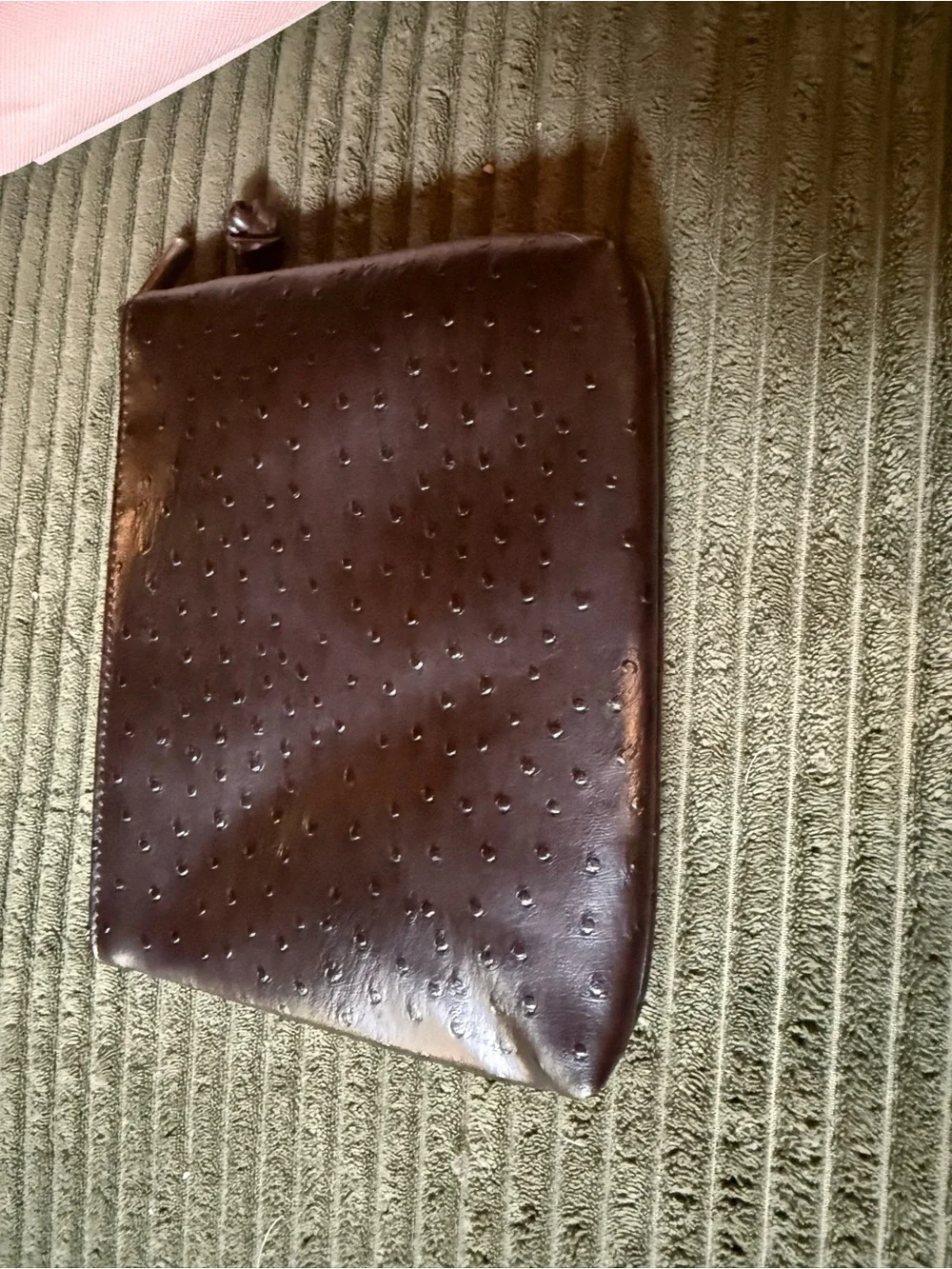 Women's Brown Textured Leather Wristlet Clutch with Mirror